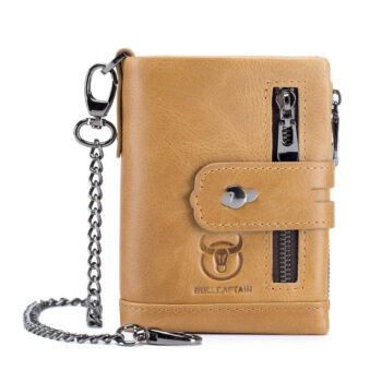 Retro Genuine Leather Wallet Compact Bifold Wallet With Dual Zippers Perfect For Coins And Cards - View 2