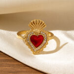 ring Red Heart-Shaped Oil-Drip Wing Ring