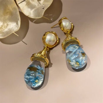 Colorful Dried Flower Amber Earrings - View 1