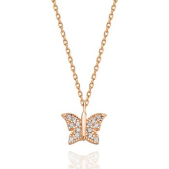 925 Sterling Silver Rose Gold Butterfly Necklace For Women Elegant Dainty Pendant Jewelry Gift - View 1