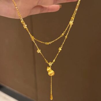 Double-Strand Chain Necklace With Fu Lu Blossom Tassels - View 1