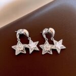 zircon earrings Double-layer Sparkling Zircon Pentagram Stud Earrings