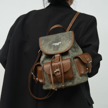 New High End Textured Retro Color Block Large Capacity Backpack For Women - View 1