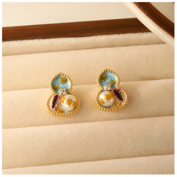 silver earrings Elegant High-end Silver Needle Earrings In Colorful Gourd Design