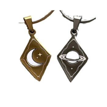 Creative Sun Moon And Planet Double Sided Diamond Shaped Pendant Necklace - View 2