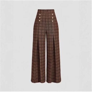 Spring Summer Chic Commuter High-Waisted Versatile Plaid Striped Retro Pants - View 2