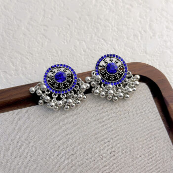 Silver Needle Retro Geometric Tassel Pearl Earrings - View 2