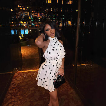 Neck-hanging Backless Polka-dot Printed Waist-cinching Short Dress - Main product image