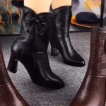 fallwinter velvet lined New Fallwinter Velvet Lined Fashion Leather Boots Mid Calf High Heeled Boots