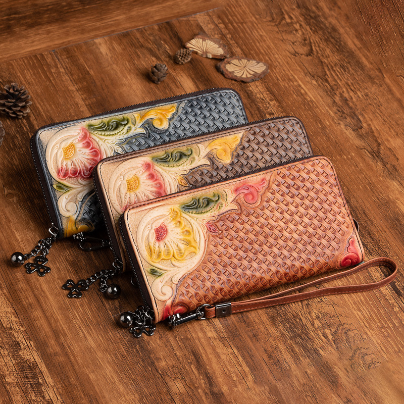 6270c4e2-038d-4eda-98ac-6cb3c4ff93b8 Fashion Retro Hand-painted Tree High Leather Mid-length Clutch Purse - View 1