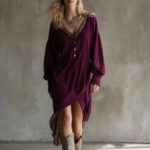 sleeve dress Fashionable Casual V Neck Long Sleeve Dress