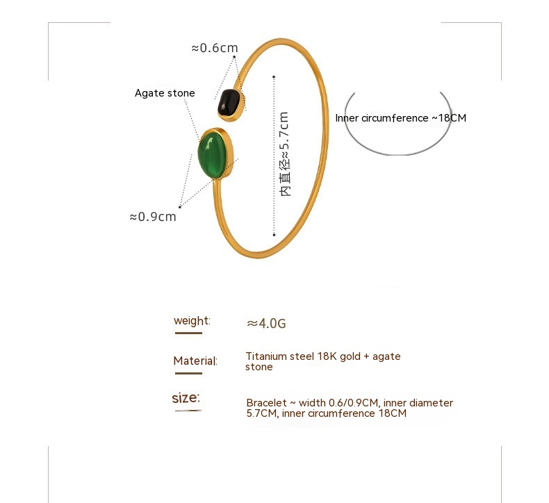 65ab3413-186c-45dd-90a3-a6e633f7ebcc Simple Gold Alloy Inlaid Green Irregular Resin Open-end Bangle Bracelet - View 5