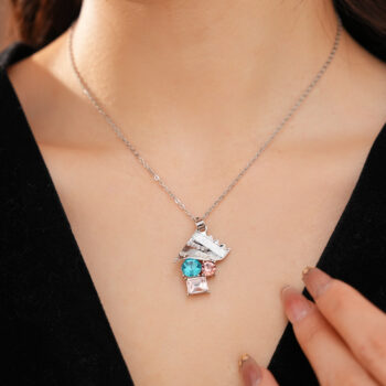 crystal necklace Stainless Steel Crystal Pendant Necklace For Women Colorful Gemstone Geometric Choker Jewelry