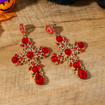 crystal earrings 1 Pair Gothic Vintage Black Crystal Cross Drop Earrings, Punk Style Zinc Alloy Jewelry