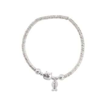 silver bracelet Simple Sterling Silver Small Plate Wrapped With Cat And Fish Eating Bracelet