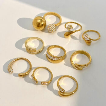 Stylish 18k Gold Stainless Steel Rhinestone Ring - View 2