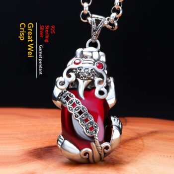 999 Pure Silver Pi Xiu Garnet Necklace For Women - View 1