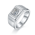 Men's 1-carat Luxury And Fashionable Light Luxury Jewelry Silver Ring Set With Top-quality Moissanite, S925 Silver-plated Pla