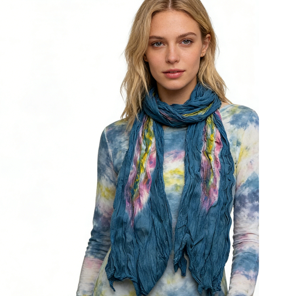 6d808d07-4a83-4d3d-aafe-0a61faa0c009 Turquoise Tie-Dye Cotton Scarf,Crinkle Soft And Breathable Scarf ,vacation,daily Life,evening Party,Office Appropriate Subtle