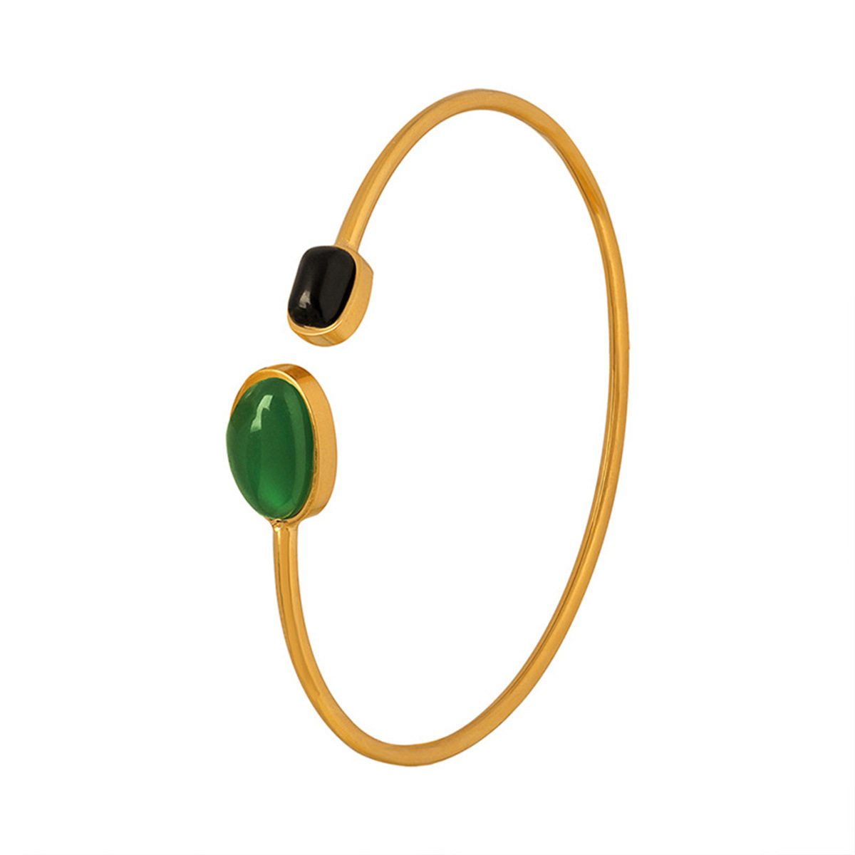 6e0d8eb1-0c87-40f0-b205-a13cd2eeba55 Simple Gold Alloy Inlaid Green Irregular Resin Open-end Bangle Bracelet - View 4