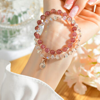 Natural Crystal Strawberry Quartz Double Ring Bracelet