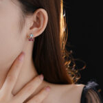 silver earrings Cherry Blossom Zircon Hoop Earrings For Women S925 Sterling Silver Post Floral Crystal Ear Cuffs Elegant Ligh