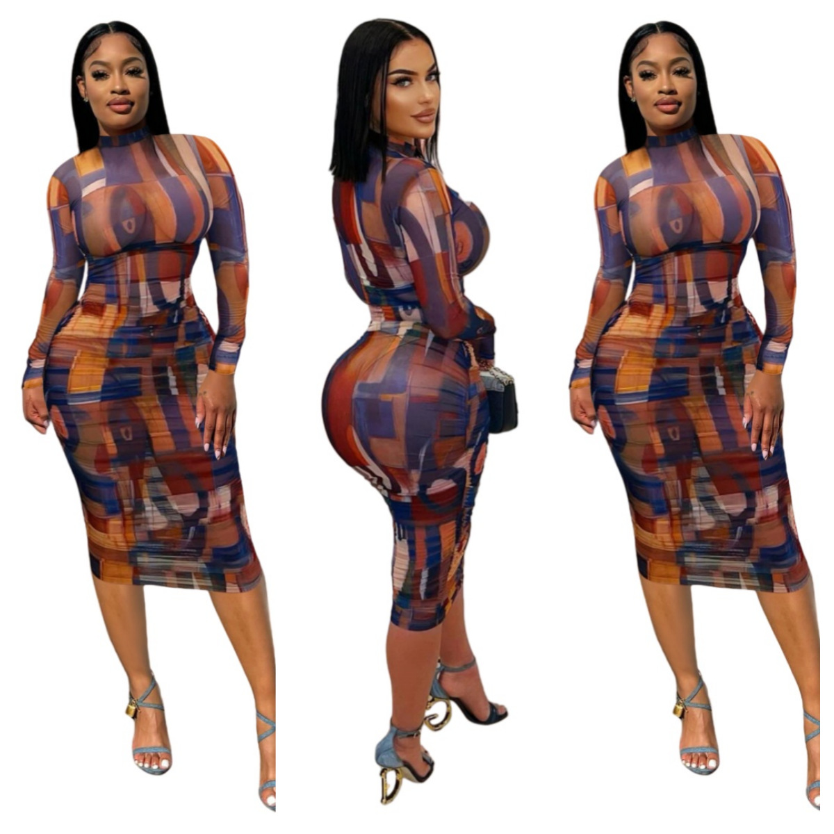 72fbdcb1-8fbc-4683-bdf9-4b4440430674.jpg ruched dress Fashionable And Elegant Printed Mesh Ruched Dress