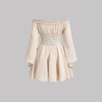 women dress Stylish And Elegant Off-shoulder Long-sleeve Wrap Dress With A Cinched Waist
