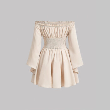 women dress Stylish And Elegant Off-shoulder Long-sleeve Wrap Dress With A Cinched Waist