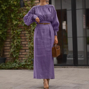 Elegant French-style Long-sleeve Solid-color Shirt For Independent Online Stores Long Skirt - View 2