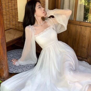 Elegant White Chiffon Beach Dress For Women - View 2