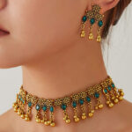 Vintage Gold Gemstone Necklace Earring Set - View 1