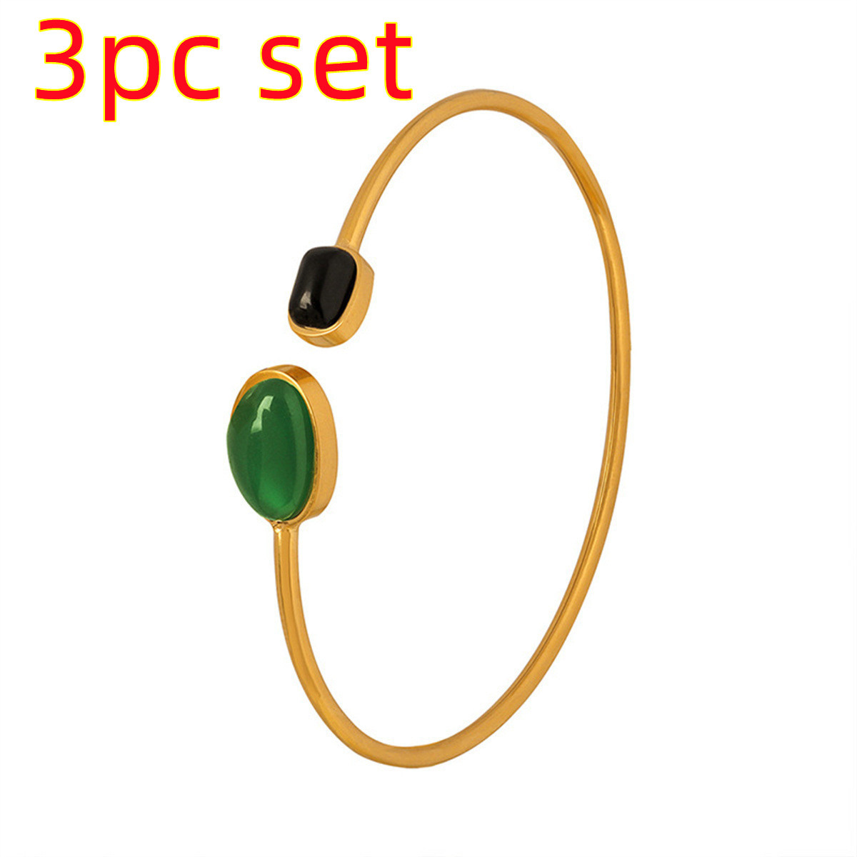 764a0d8a-8f4c-49a3-b539-a732558216e9 gold bracelet Simple Gold Alloy Inlaid Green Irregular Resin Open-end Bangle Bracelet