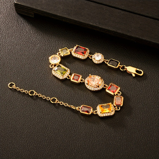 diamond bracelet New Retro Light-Luxury Geometric Bracelet With Colorful Diamond Inlays