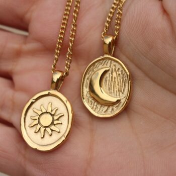 Sun Moon Round Coin Necklace High Color Retention Real Gold Plating 18K - View 1