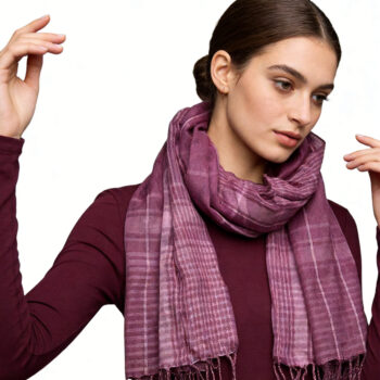 2pcs Bright Color Block Fuchsia Yarn-Dyed Scarf,Luxe Look For Evening Wear,Scarf,vacation,daily Life,evening Party,Office App