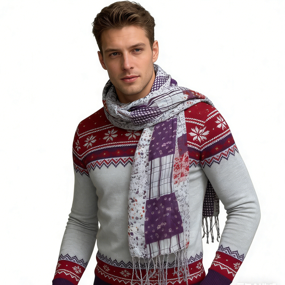 782b82fc-4e80-4449-b83f-d94874c80498 Purple Printed Viscose Scarf - Lightweight Long Scarf 63inchx23inch - View 2