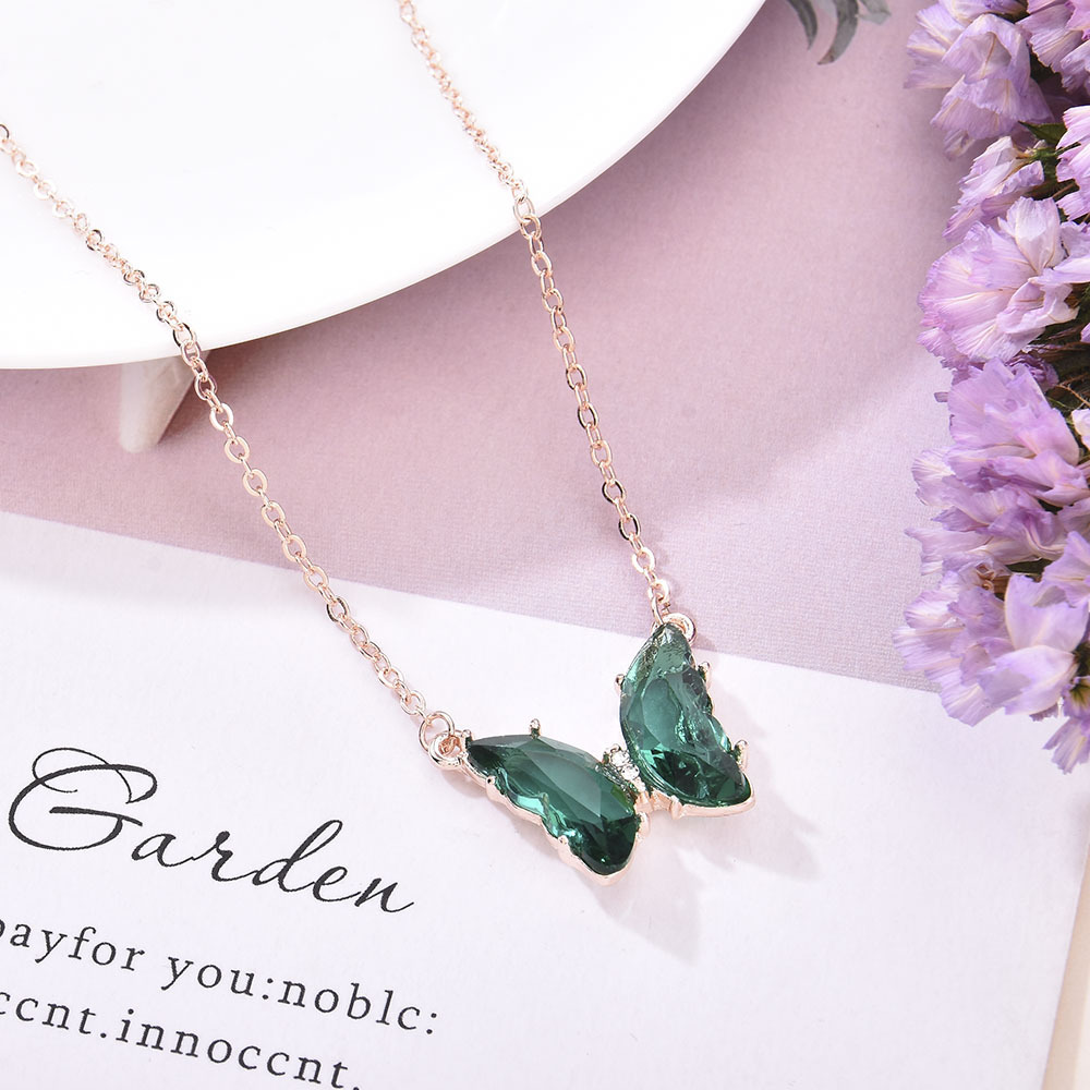 78c1347e-bdd4-4e95-8905-7051d766e37e crystal necklace Womens Glass Crystal Butterfly Pendant Necklace