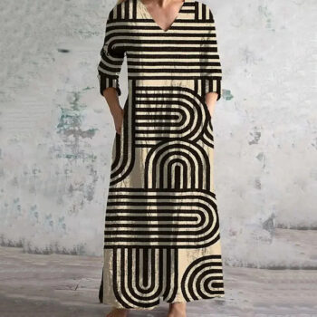 print dress Loose Fashion Premium V-neck Print Dress