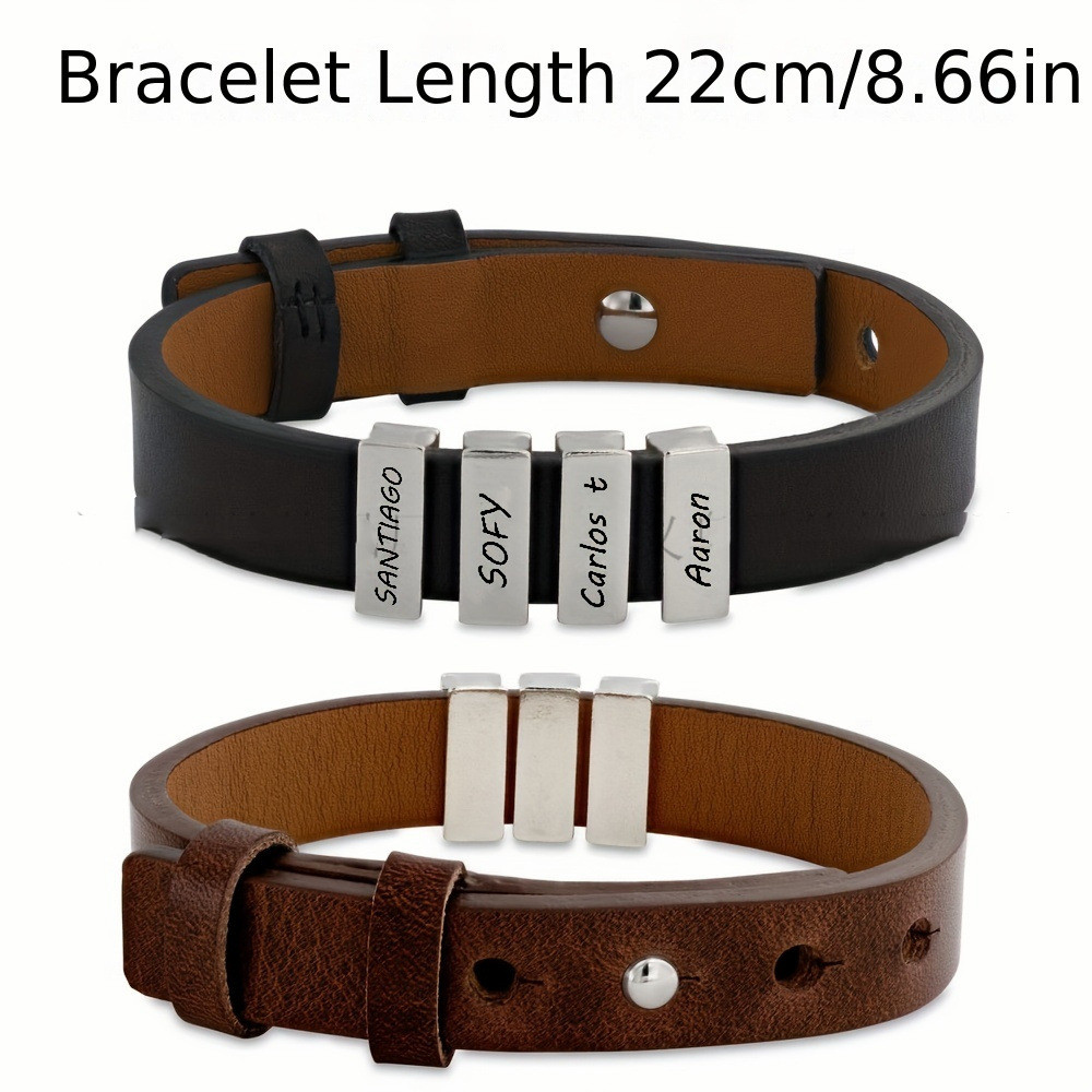 7953ddb0-de67-466e-a355-8674a4ec7561 Customized Family Names Bracelet For Men Personalized Engraved Stainless Steel Beads Leather Bracelets Bangle Father's Day Gi