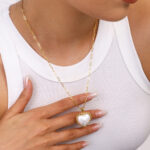 Womens Stainless Steel Threaded Heart Pearl Pendant Necklace - View 1