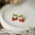 Enamel Drop Glazed Persimmon Flower Earrings - View 1