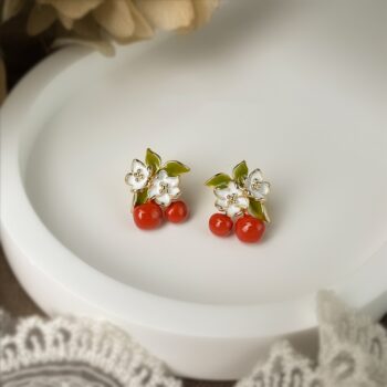 Enamel Drop Glazed Persimmon Flower Earrings - View 1