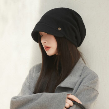 beanie hat Japanese Style Beanie Hat Small Face Sleeve Cap Big Head Circumference Pile Style