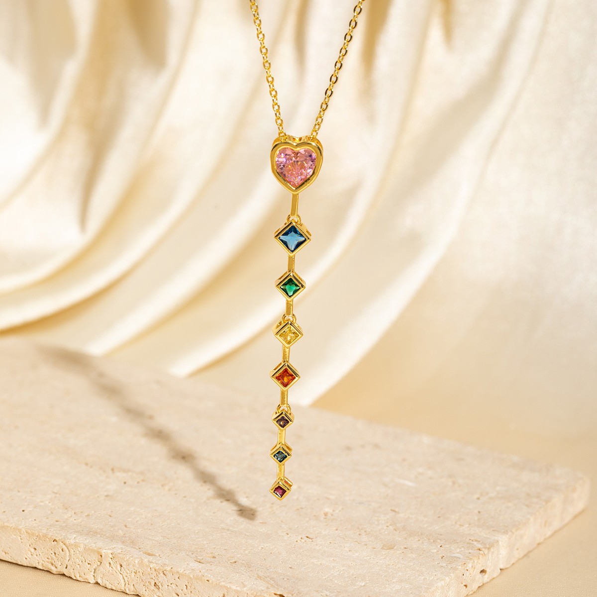 7cc37de0-2085-40a6-b938-e7a8de1fbed3 Exquisite Long Necklace With Colorful Zirconia And Elegant Tassels - View 4