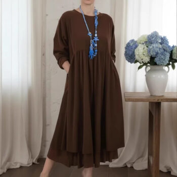Womens Crew-Neck Double-Layer Patchwork Long-Sleeve Dress - View 2