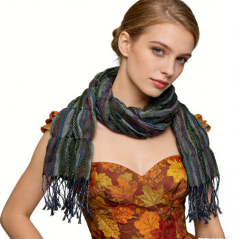 Olive Jacquard Crinkle Scarf - Textured Utility Scarf 70inchx29inch - View 2