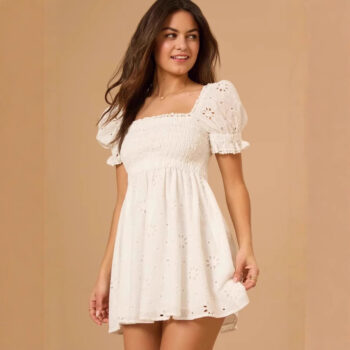 Vacation-style Sweet Embroidered Square-neck Dress - View 2