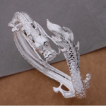 Sterling Silver Bangle Bracelet, Silver Dragon - View 1
