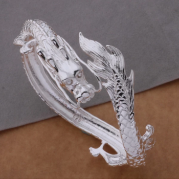 Sterling Silver Bangle Bracelet, Silver Dragon - View 1
